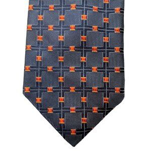 DION SIGNATURE Silk Tie Blue Orange Geometric Windowpane Canada 60X30.5"